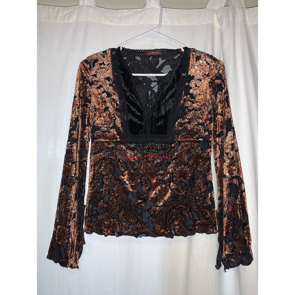Unyx Beaded Velvet Paisley Blouse